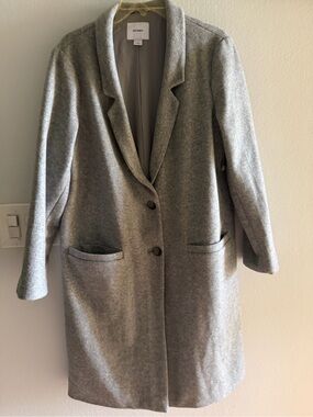 Old Navy Light Gray Wool-Blend Single-Breasted Trench Coat